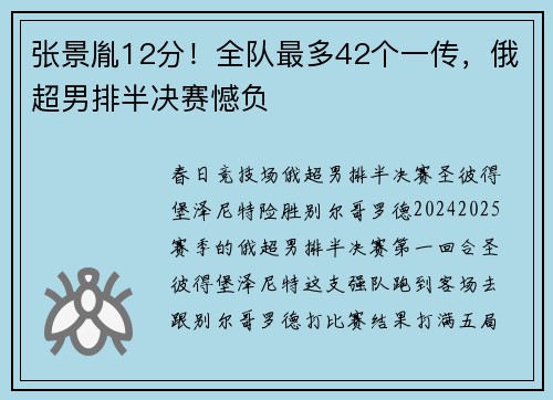 张景胤12分！全队最多42个一传，俄超男排半决赛憾负